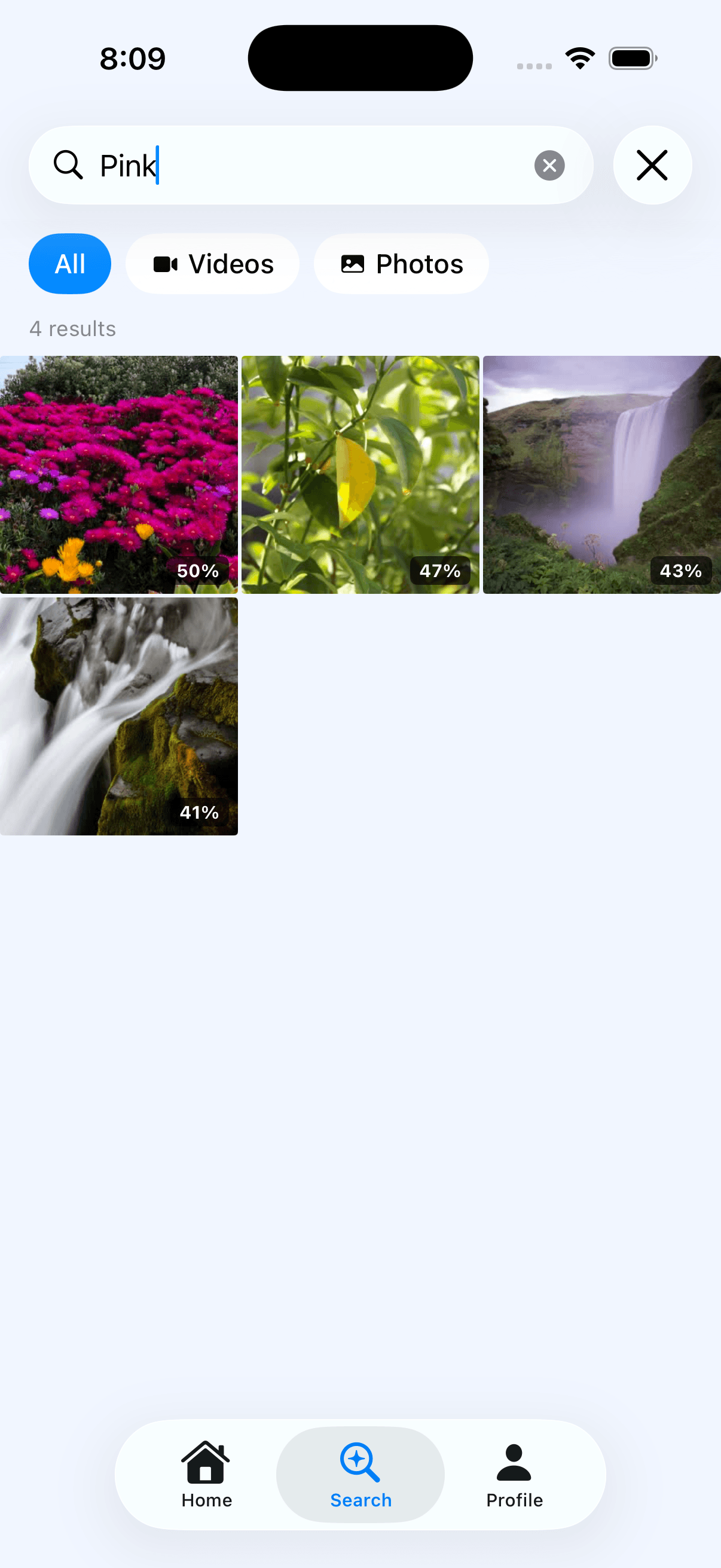 Searching for Pink in Framea with results and confidence scores